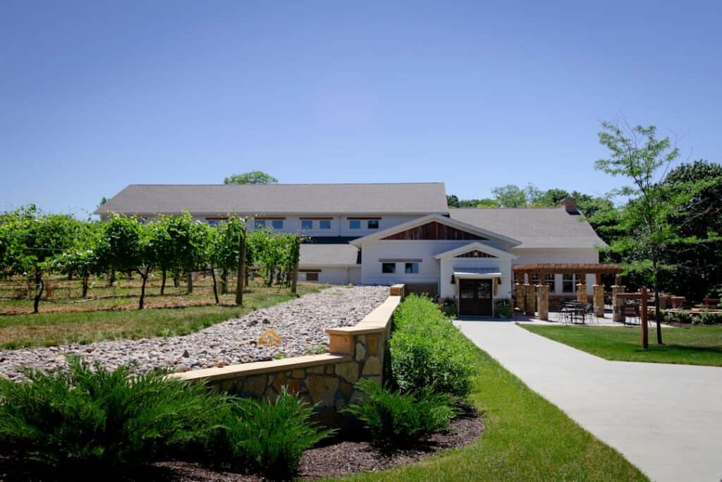 Beautiful winery estate with lush vineyards and modern tasting room.